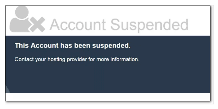 GoDaddy suspended-site notice replacing a website homepage