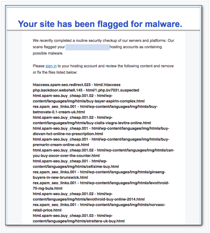 GoDaddy suspension email explaining the account action