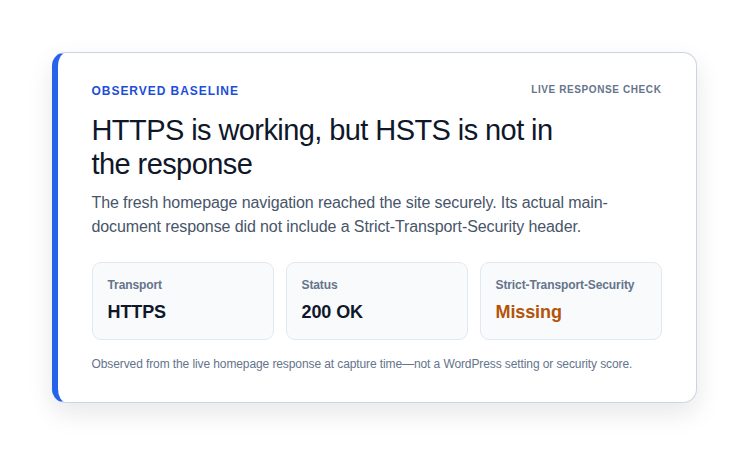 Observed HTTPS response without HSTS