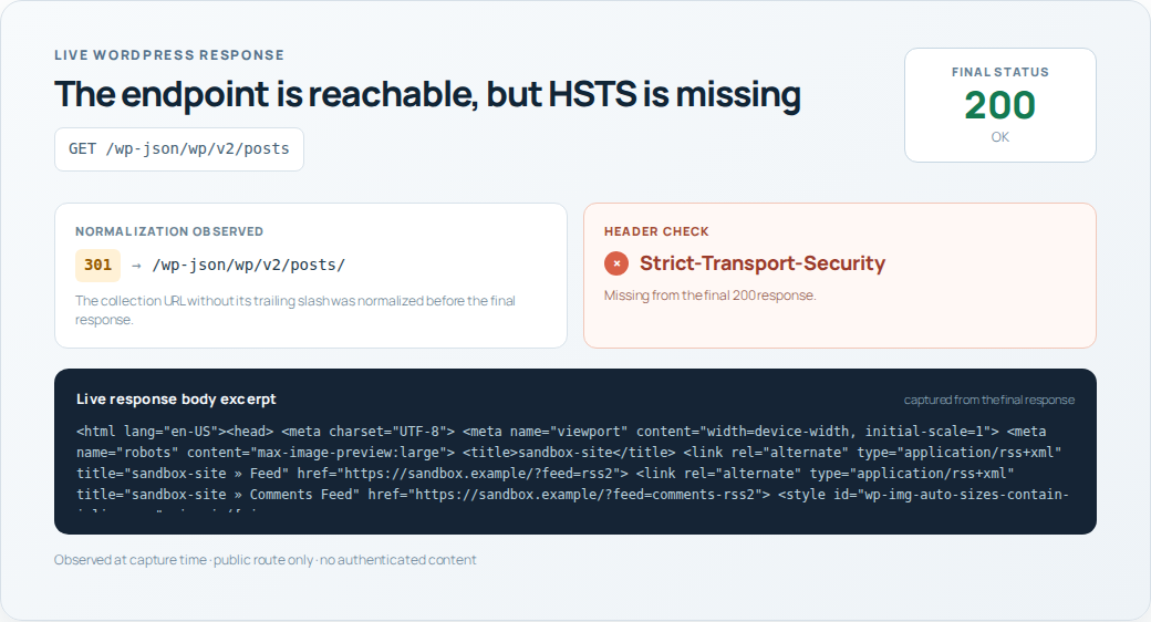 WordPress REST response check without HSTS