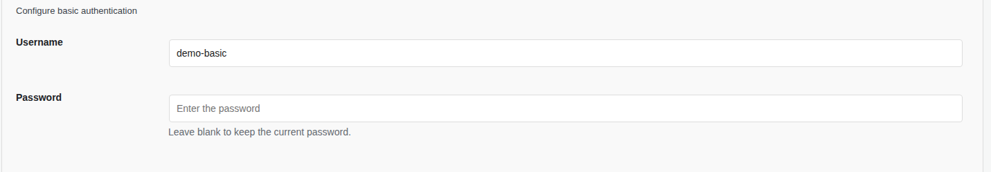 Basic Auth username and blank password configuration fields