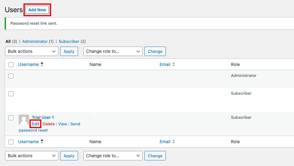 WordPress Edit or Add New User screen