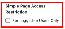 WordPress page editor sidebar with the logged-in-only access rule enabled