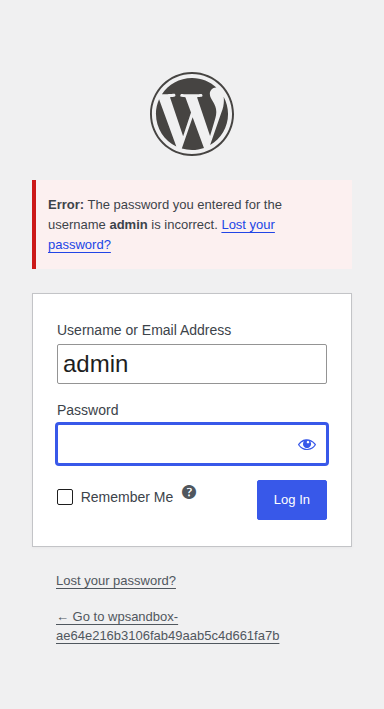 WordPress login error saying the password is incorrect for admin