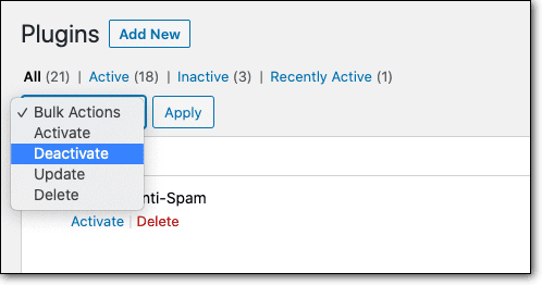 Deactivate plugin