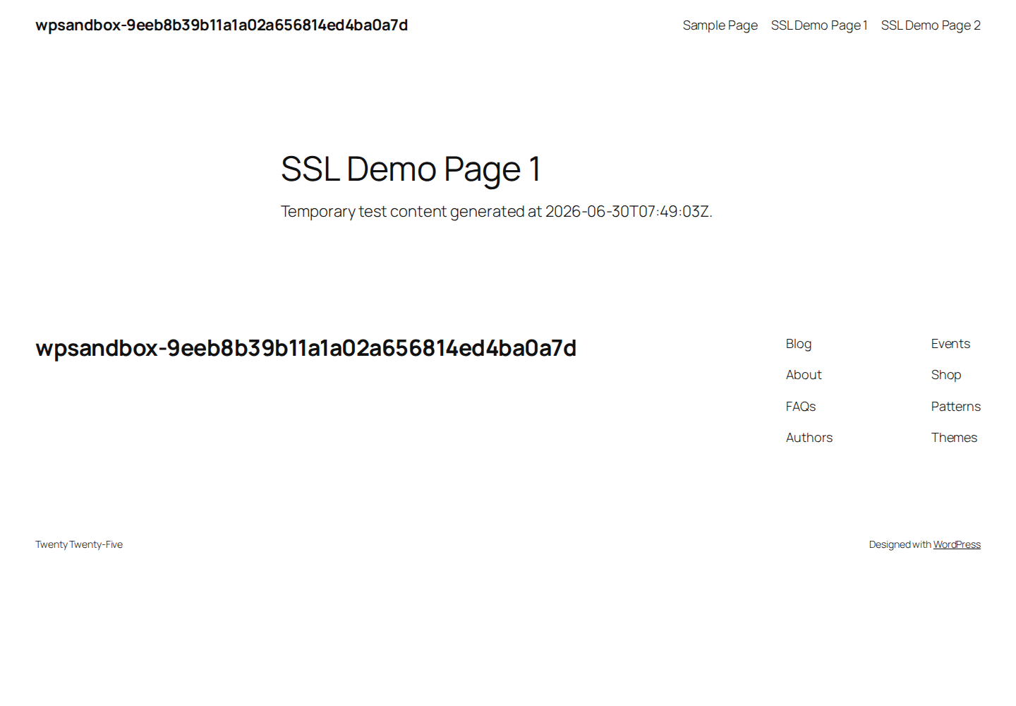WordPress demo page loading over HTTPS