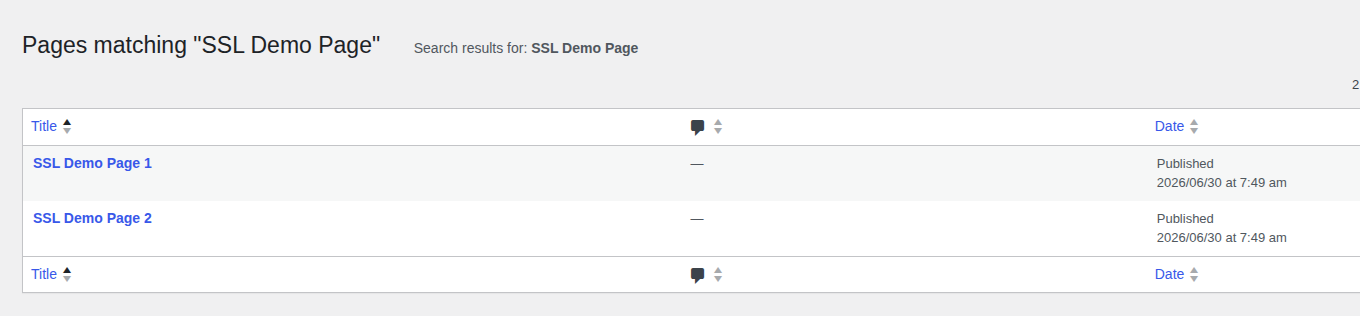 WordPress Pages list used to choose representative HTTPS test pages