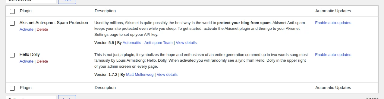 WordPress Plugins screen with installed plugins, used to deactivate suspects one at a time.