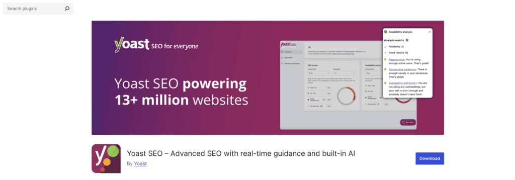 Yoast SEO plugin listing