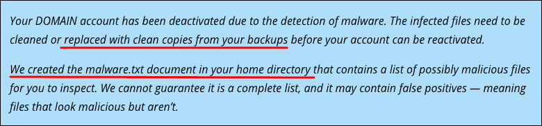 Highlighted Bluehost account suspension notice