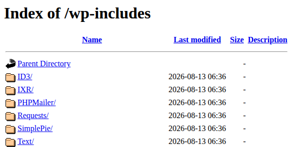 Public WordPress core directory listing