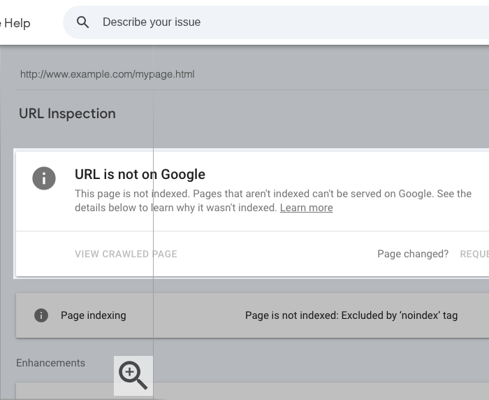 Google Search Console URL Inspection overall page status card