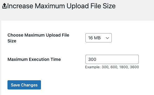 MaxUploader settings for changing the maximum execution time