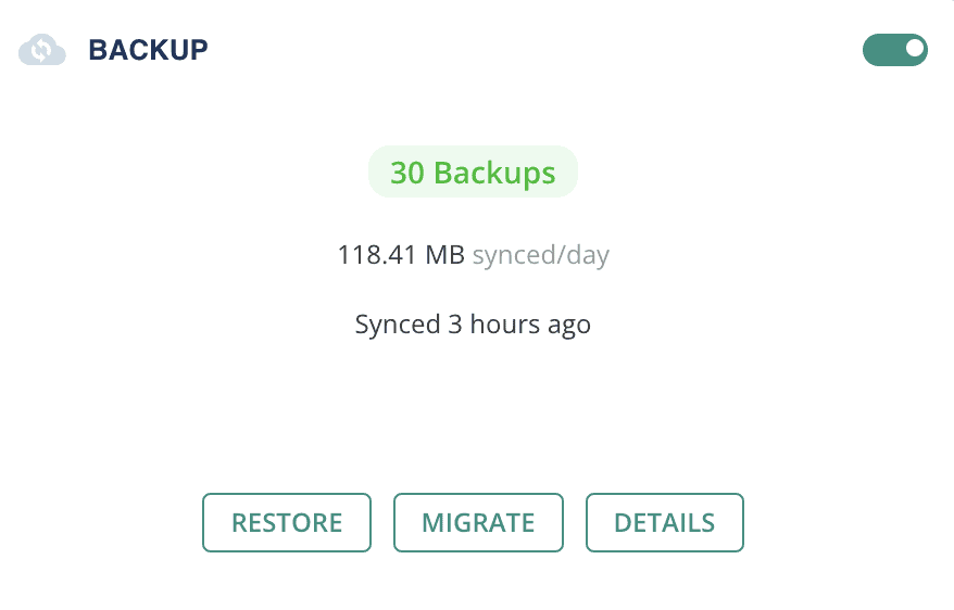 BlogVault restore screen for selecting a backup version and restoring a website
