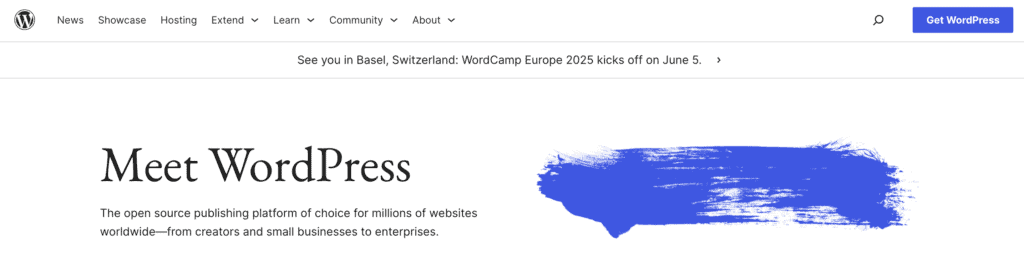 WordPress.org page with the button to download the latest WordPress release