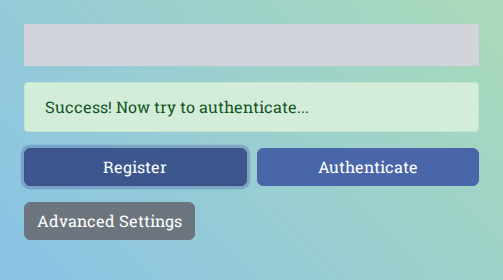 WebAuthn.io showing successful credential registration with an option to authenticate