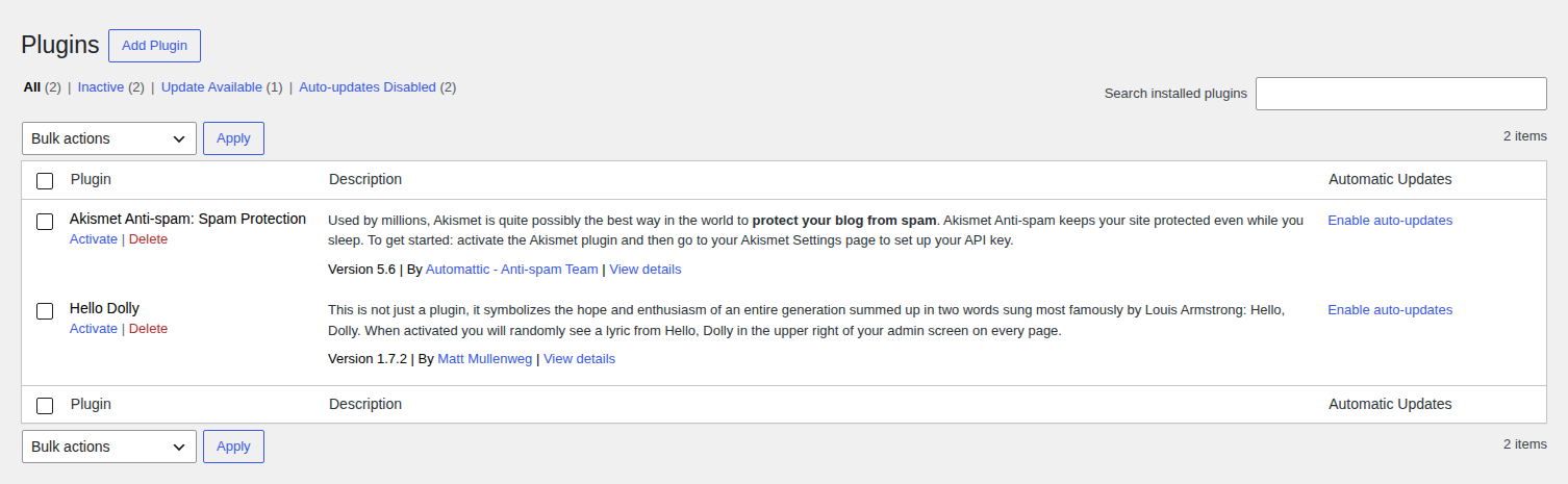 WordPress Installed Plugins list for safe isolation testing
