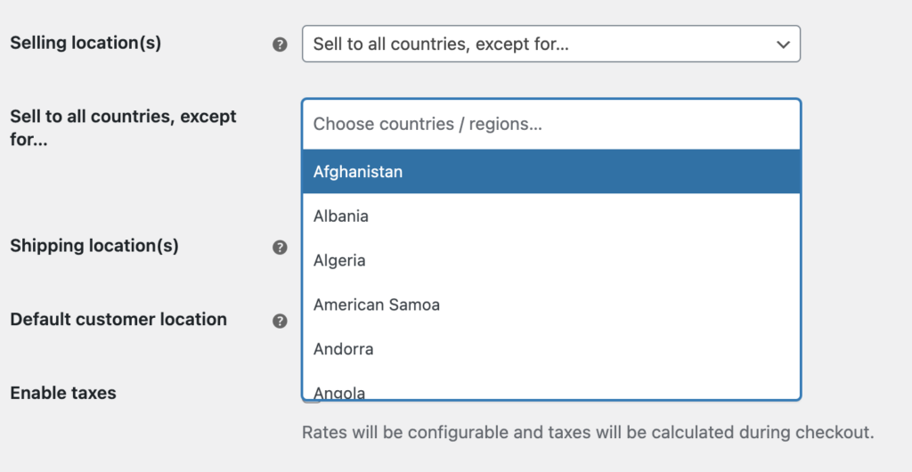 WooCommerce geoblocking settings