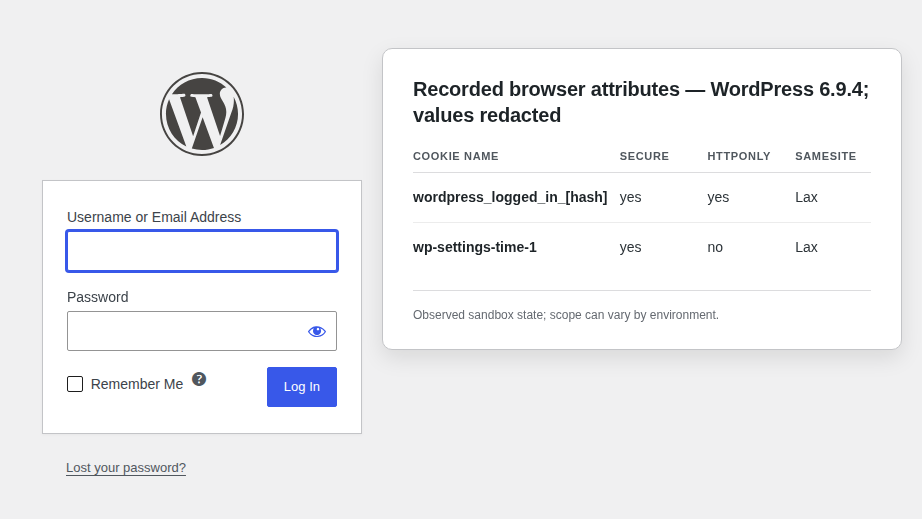 Observed cookie security attributes