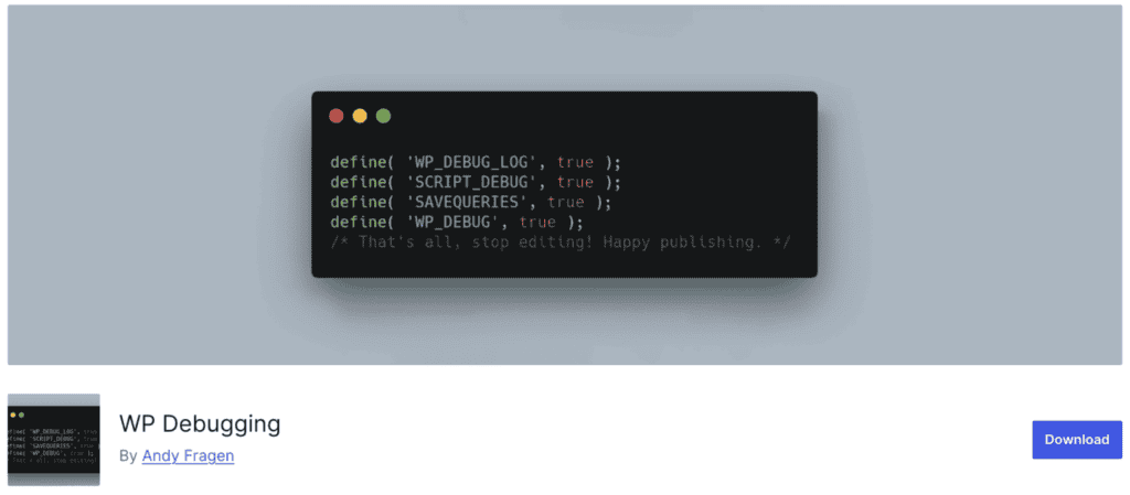 WP Debugging plugin listing in the WordPress plugin directory