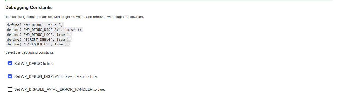 WP Debugging application-level controls for plugin, theme, and custom-code troubleshooting