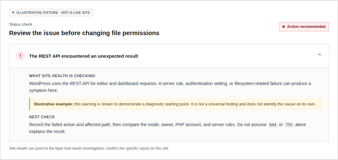 WordPress Site Health issue details for diagnosing access problems