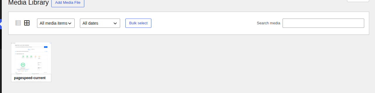 WordPress Media Library Grid view with a rendered attachment