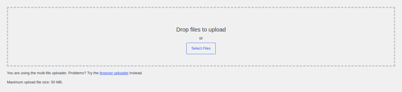 WordPress Media Library upload screen showing the maximum upload file size