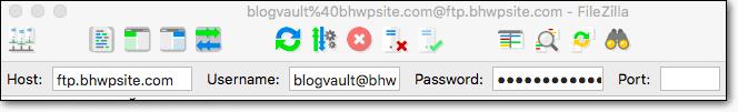 FileZilla connection credentials for an SFTP file connection