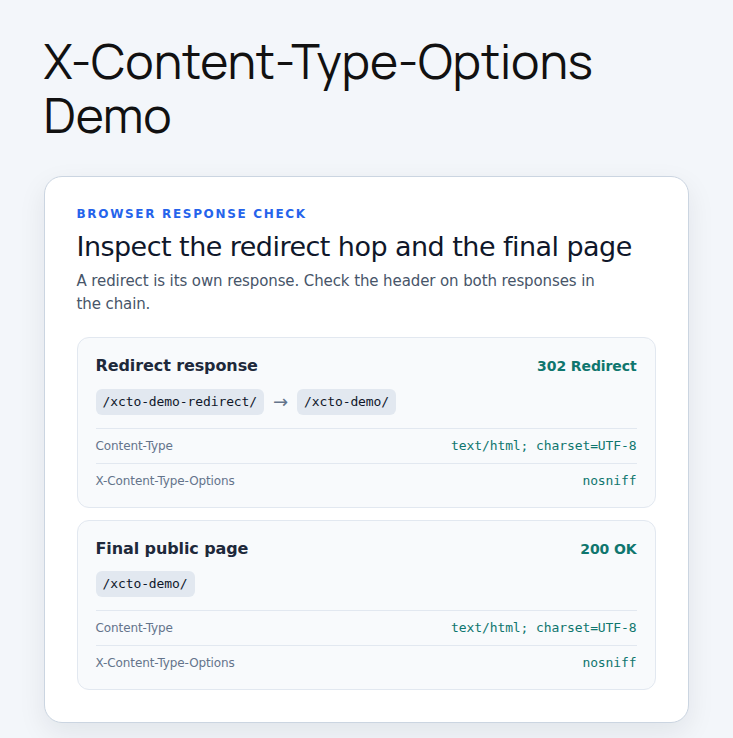 Observed redirect-chain response headers
