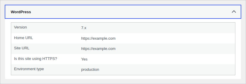 WordPress Site Health environment panel for HTTPS troubleshooting context