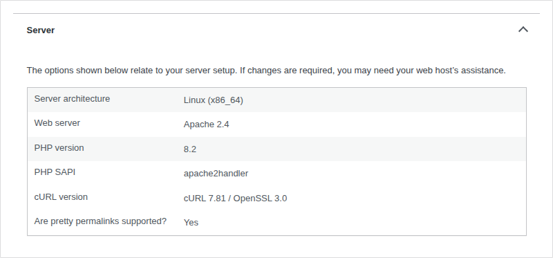 WordPress Site Health server/debug context to share with hosting support