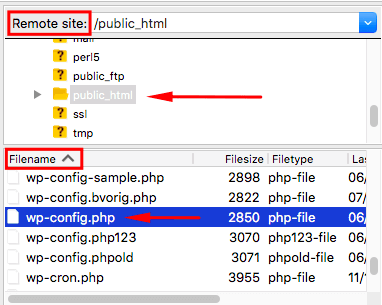 wp-config file in filezilla