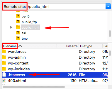 htaccess file in filezilla