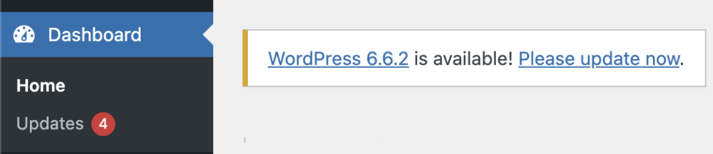 WordPress dashboard notification that a core update is available