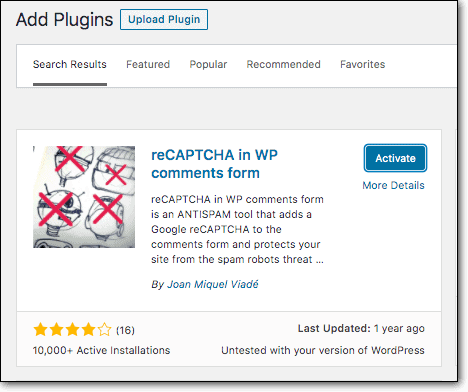 Add reCAPTCHA in WP comments form plugin 