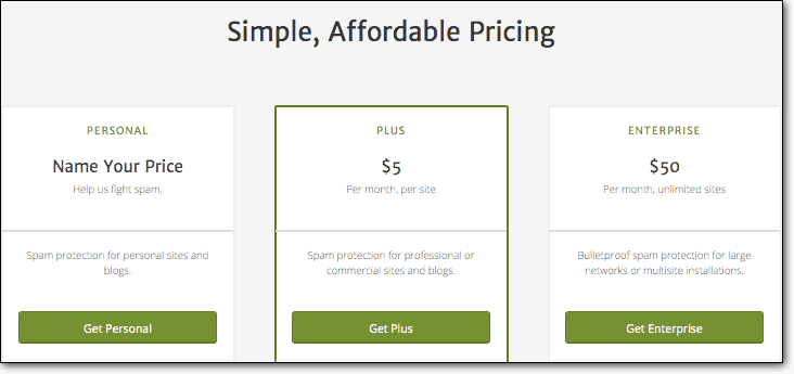 Akismet Pricing and Plans Page