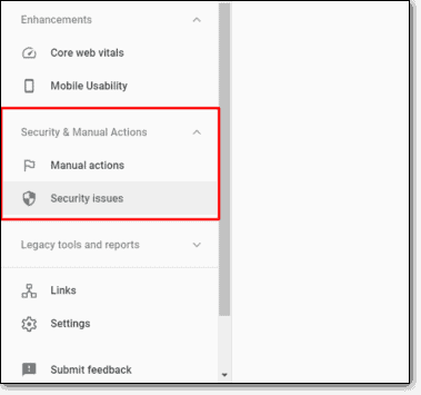 Check Google Search Console's Security Issue Tab