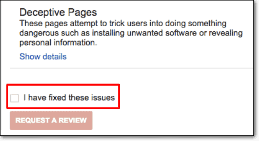 requesting a review in google search console for deceptive pages