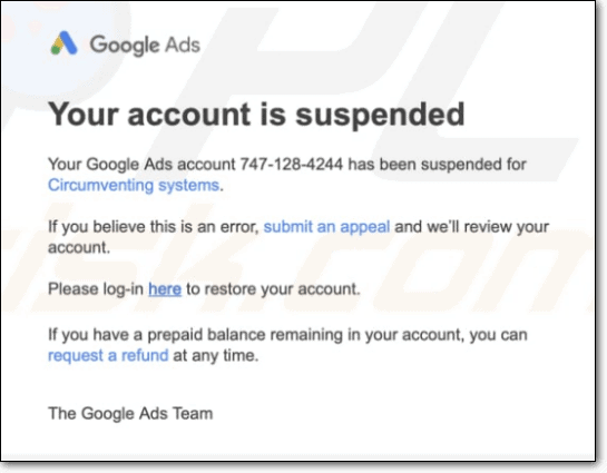 google your account is suspended