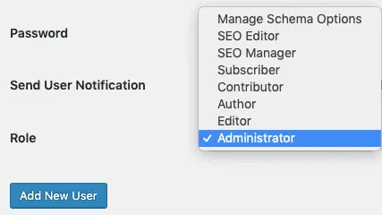 selecting user admin role 