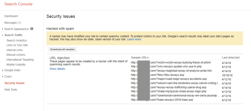 deceptive site warnings in google search console