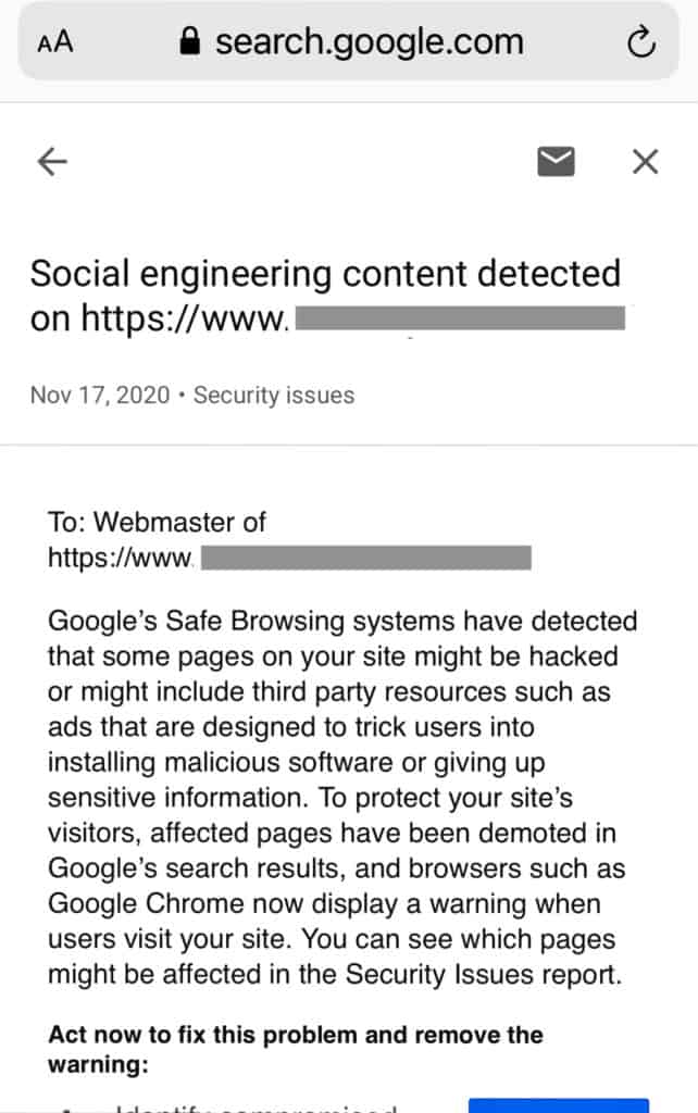Google chrome deceptive site ahead warning message