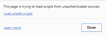 This page is trying to load scripts from unauthenticated sources warning