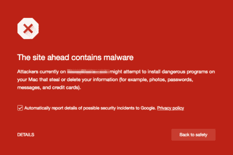 The site ahead contains malware warning