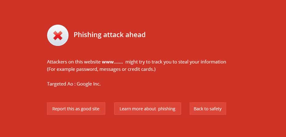 Phishing attack ahead warning