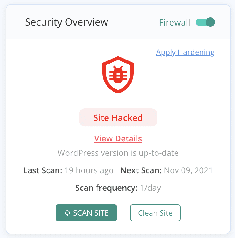 MalCare security overview dashboard