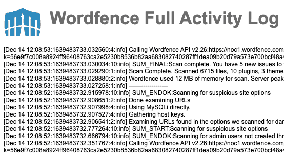 Wordfence activity log