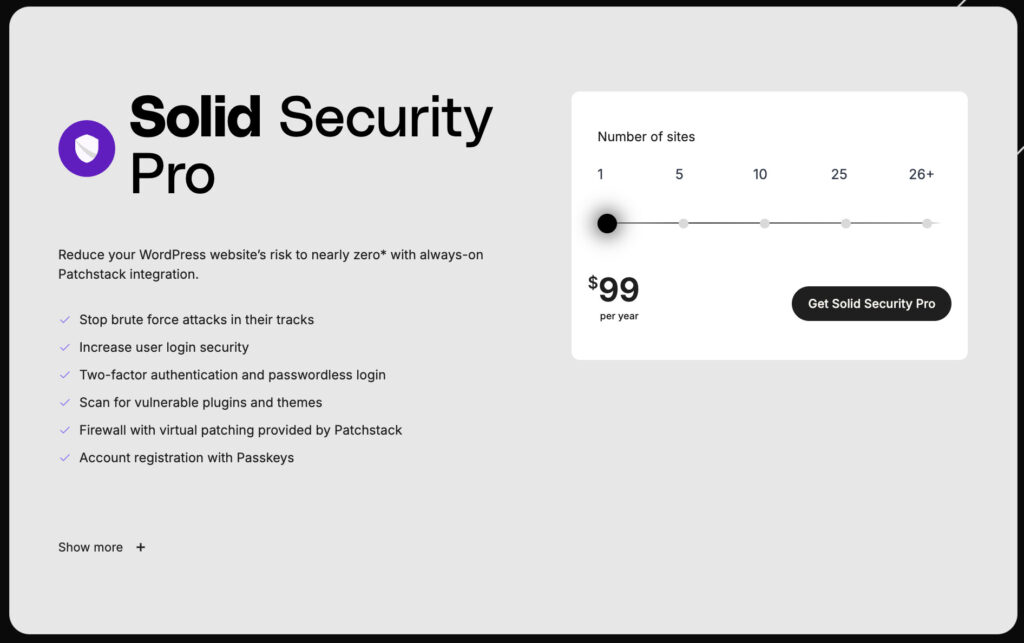 Solid Security Pro pricing screen