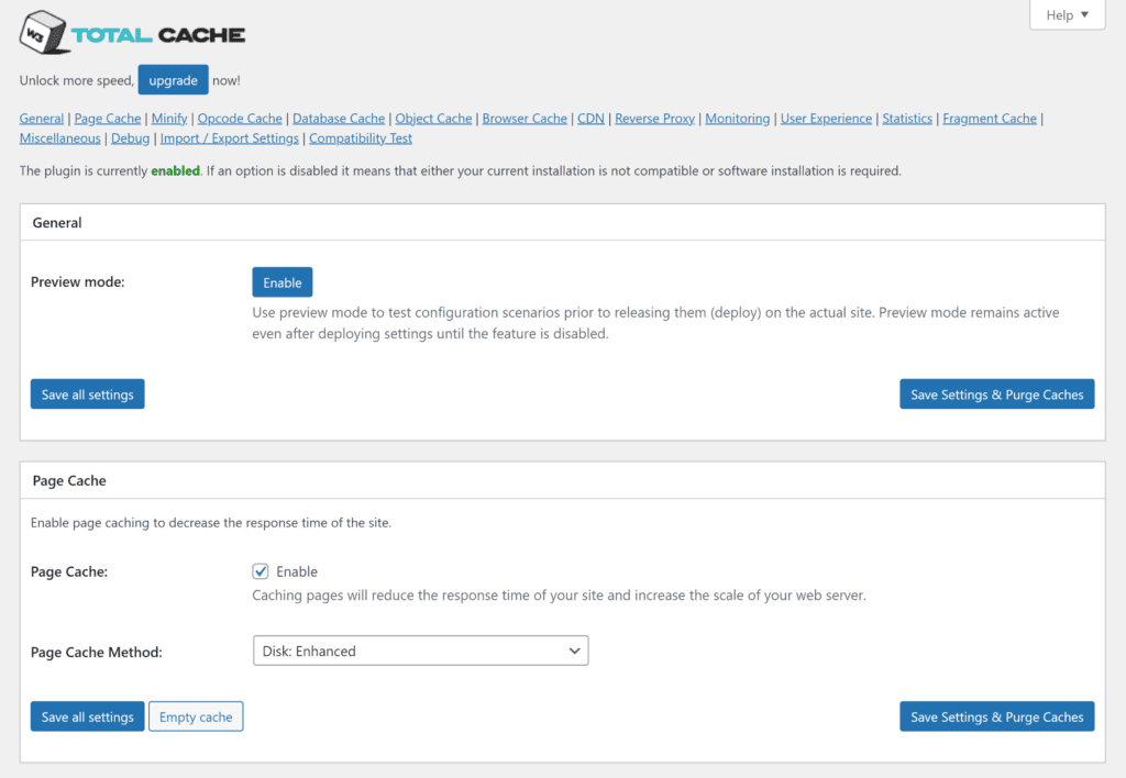 W3 Total Cache General Settings